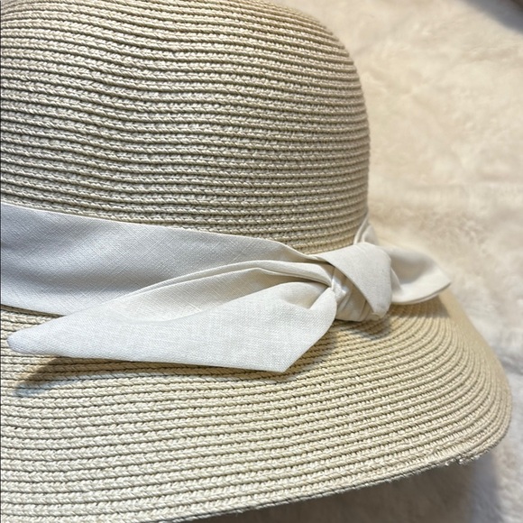 NEW Furtalk Cream Straw Hat Cream Bow Adjustable Sz Detachable Chin Strap Paper - Picture 5 of 9
